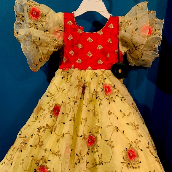 Kids Bday/ party wear dress with ruffle sleeves